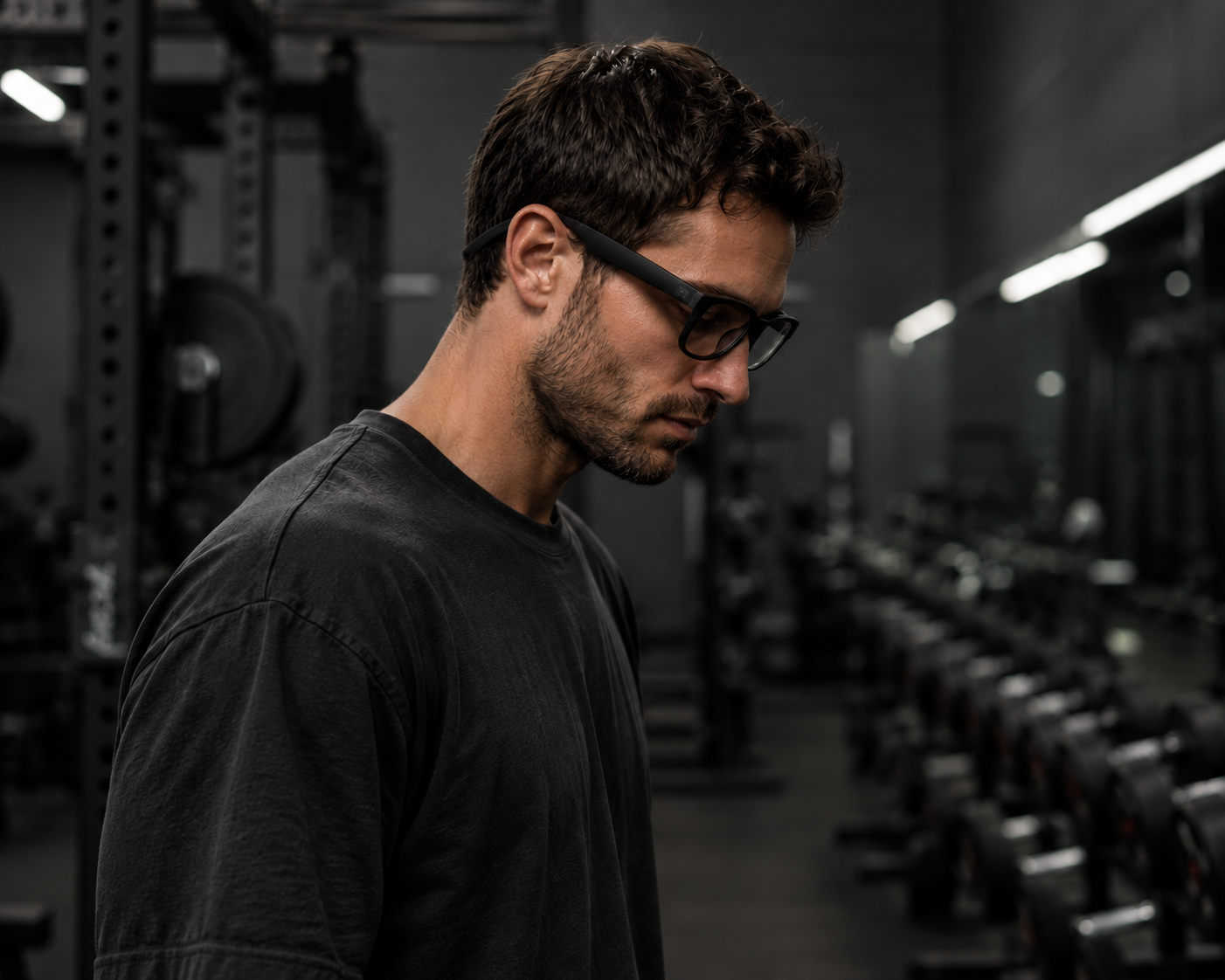 IRIX Vision smart glasses worn on the gym floor